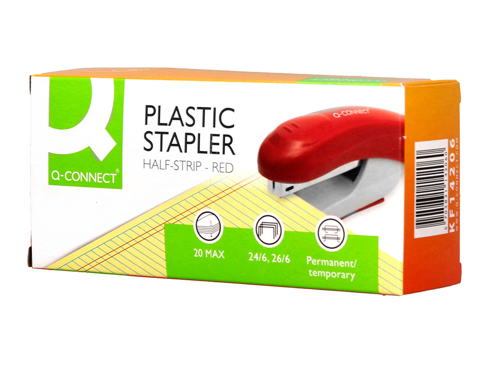 AGRAFADOR Q-CONNECT KF14206 PLASTICO ABS VERMELHO CAPACIDADE 20 FOLHAS