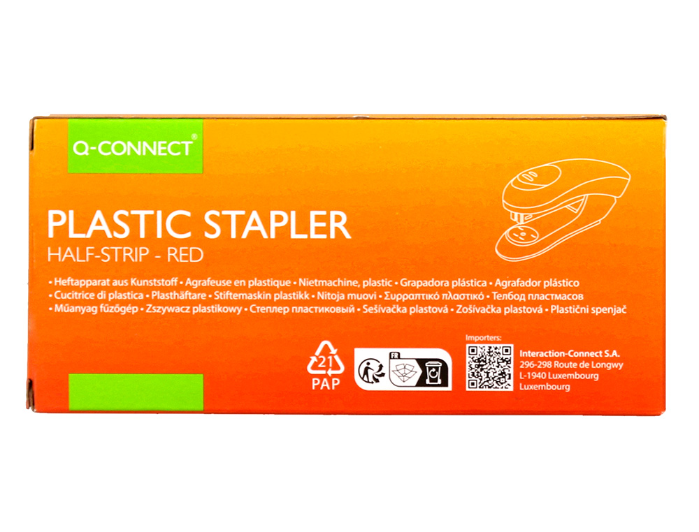 AGRAFADOR Q-CONNECT KF14206 PLASTICO ABS VERMELHO CAPACIDADE 20 FOLHAS