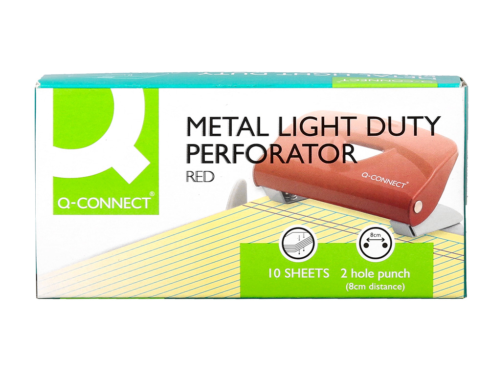 FURADOR Q-CONNECT KF14216 VERMELHO ABERTURA 1 MM CAPACIDADE 10 FOLHAS