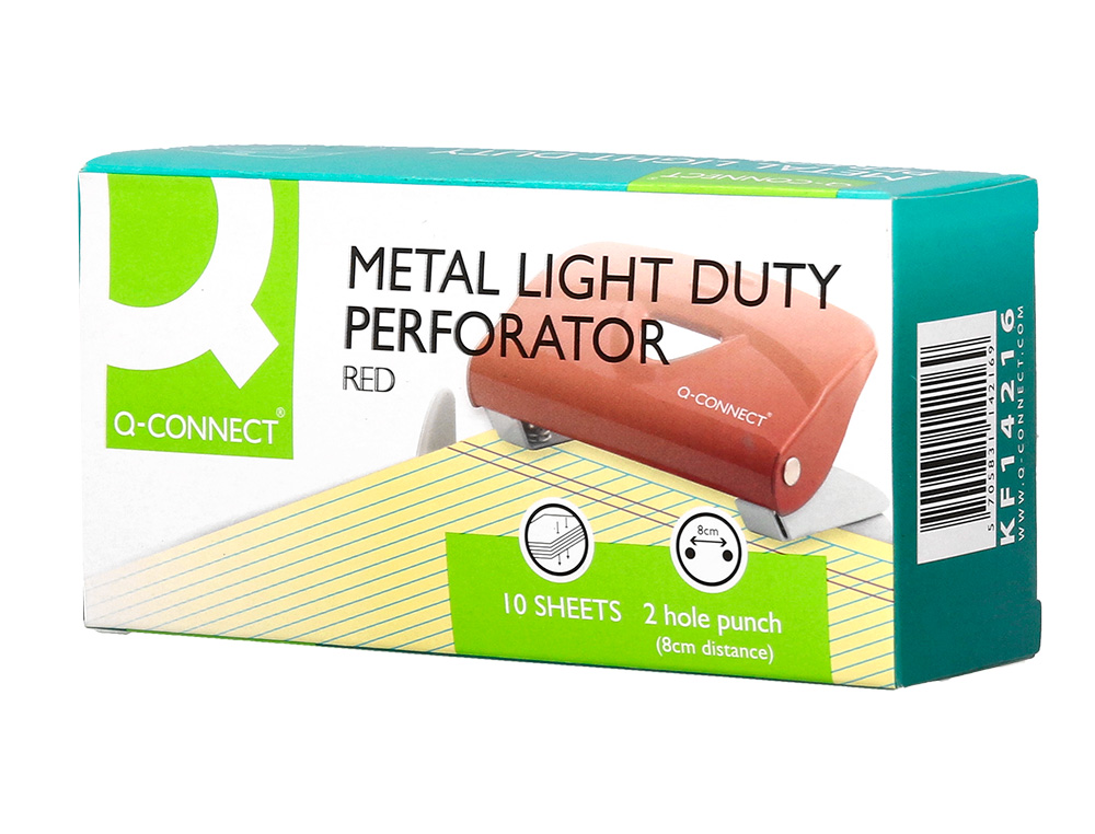 FURADOR Q-CONNECT KF14216 VERMELHO ABERTURA 1 MM CAPACIDADE 10 FOLHAS