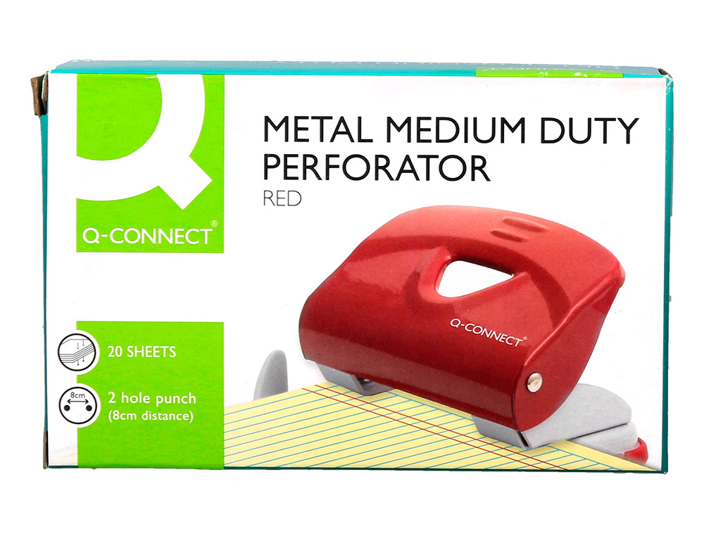 FURADOR Q-CONNECT KF14219 VERMELHO ABERTURA 2 MM CAPACIDADE 20 FOLHAS