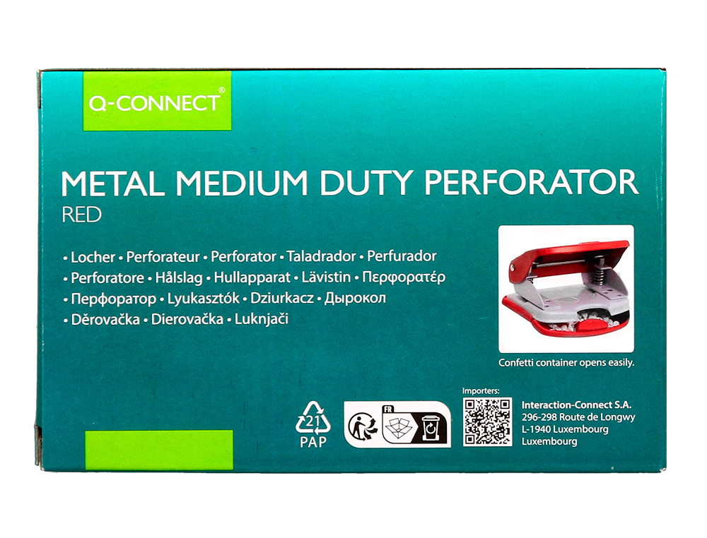 FURADOR Q-CONNECT KF14219 VERMELHO ABERTURA 2 MM CAPACIDADE 20 FOLHAS