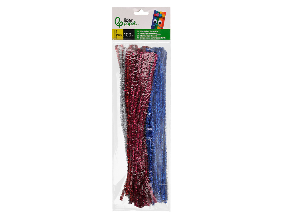 TIRAS DE CHENILLE LIDERPAPEL 30 CM CORES BRILHANTES SORTIDAS BOLSA DE 100 UNIDADES