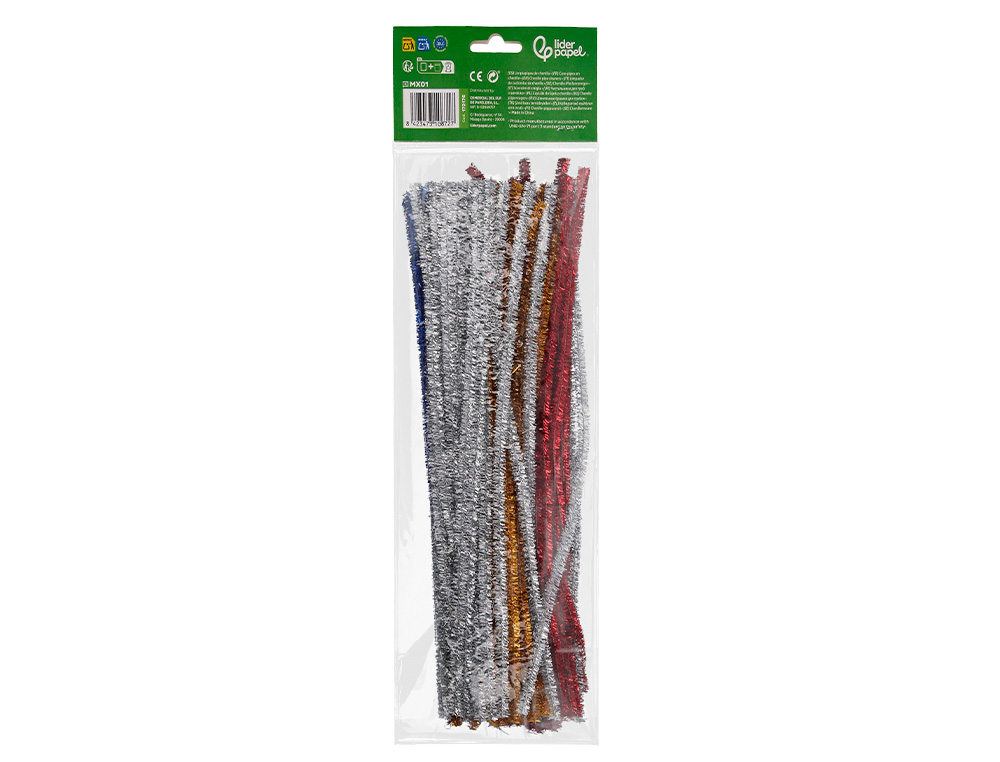 TIRAS DE CHENILLE LIDERPAPEL 30 CM CORES BRILHANTES SORTIDAS BOLSA DE 100 UNIDADES