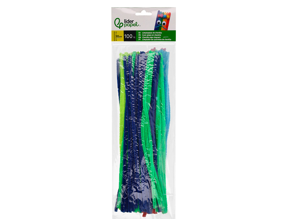 TIRAS DE CHENILLE LIDERPAPEL 30 CM CORES MATE SORTIDAS BOLSA DE 100 UNIDADES