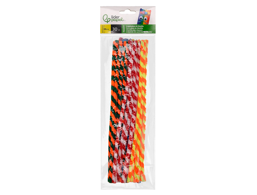TIRAS DE CHENILLE LIDERPAPEL 30 CM DUAS CORES MATE SORTIDAS BOLSA DE 30 UNIDADES