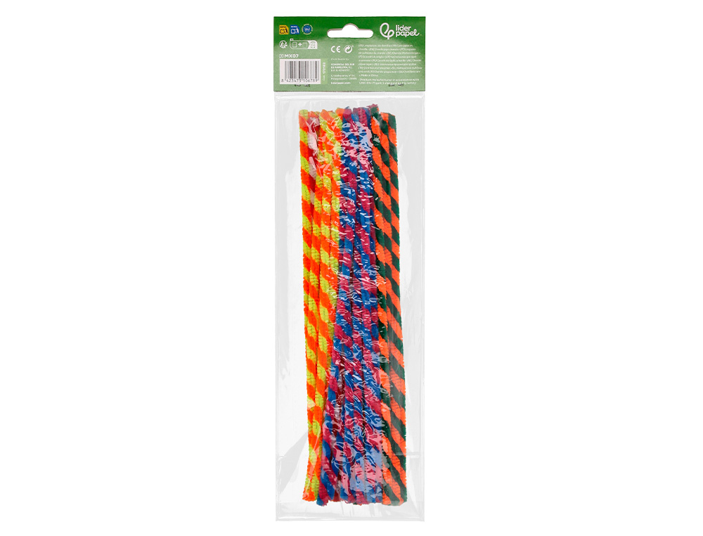 TIRAS DE CHENILLE LIDERPAPEL 30 CM DUAS CORES MATE SORTIDAS BOLSA DE 30 UNIDADES