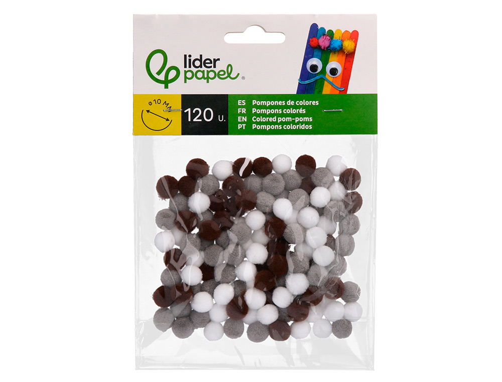 POMPONS DE CORES LIDERPAPEL 1 CM TONALIDADES NEUTRAS BOLSA COM 120 UNIDADES