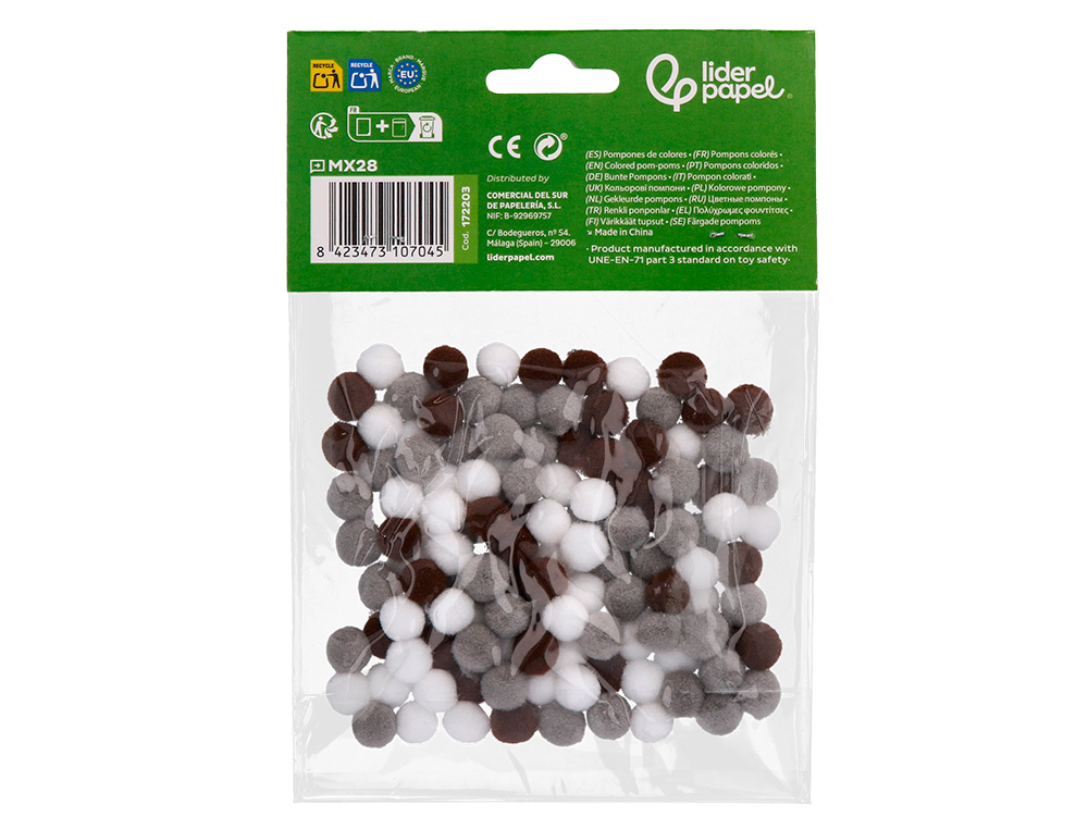 POMPONS DE CORES LIDERPAPEL 1 CM TONALIDADES NEUTRAS BOLSA COM 120 UNIDADES