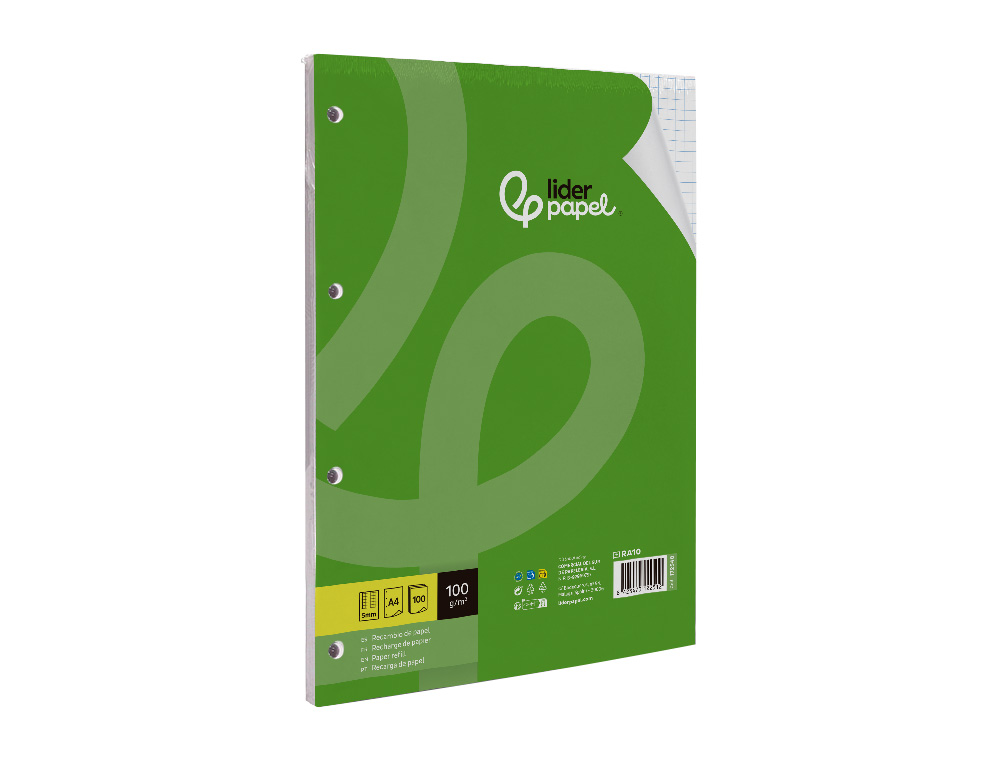 RECARGA LIDERPAPEL A4 100 FOLHAS 100 GR QUADRICULA 5 MM COM MARGEM 4 FUROS