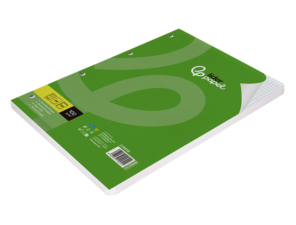 RECARGA LIDERPAPEL A4 100 FOLHAS 100 GR QUADRICULA 5 MM COM MARGEM 4 FUROS