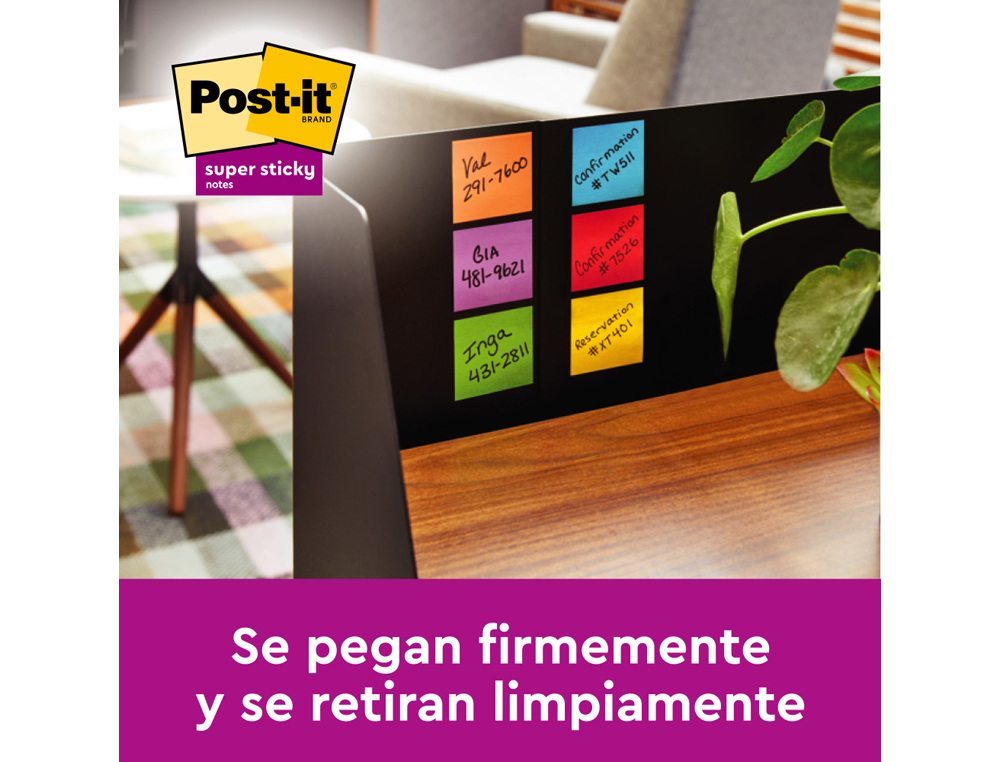 BLOCO DE NOTAS ADESIVAS POST IT SUPER STICKY CARNIVAL 100% PEFC 76X127 MM PACK DE 6 BLOCOS CORES SORTIDAS