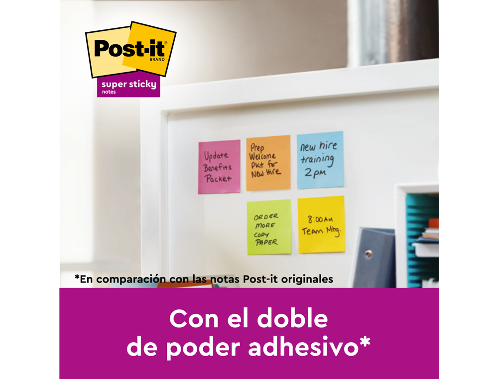 BLOCO DE NOTAS ADESIVAS POST IT SUPER STICKY CARNIVAL 100% PEFC 76X127 MM PACK DE 6 BLOCOS CORES SORTIDAS