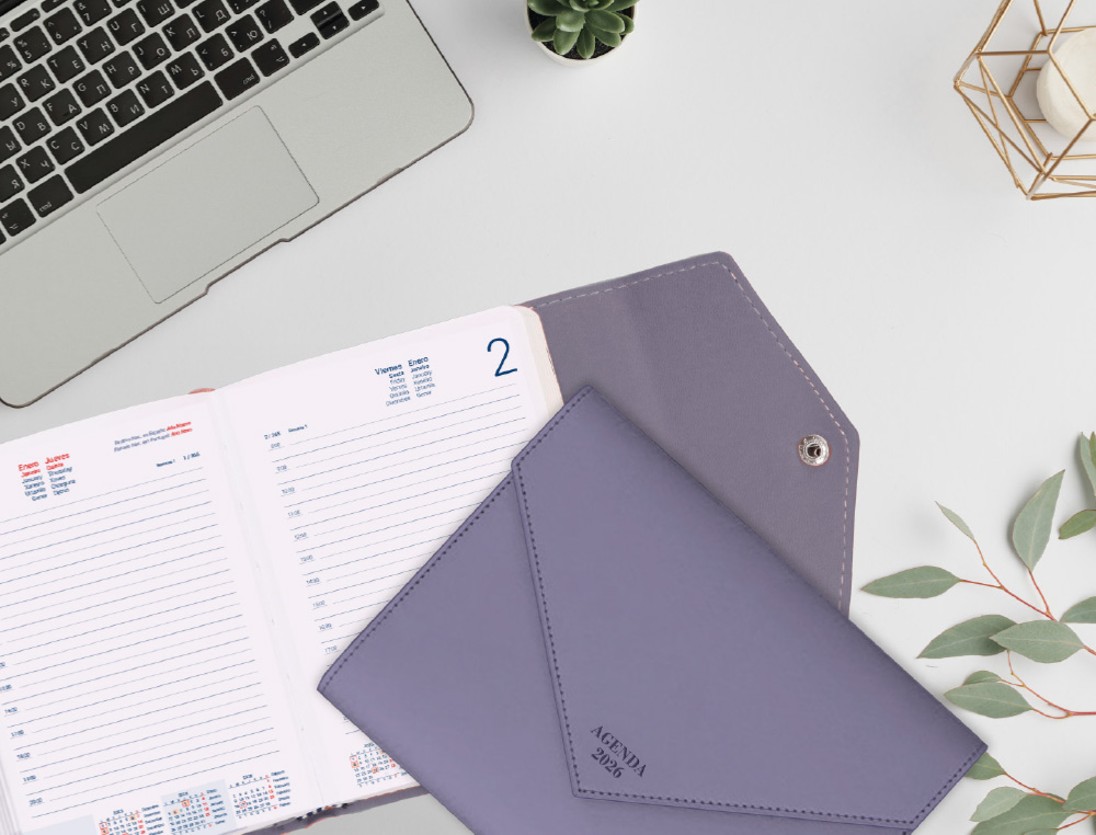 AGENDA ENCADERNADA LIDERPAPEL PSARA A5 2026 DIA PAGINA CINZA PAPEL 70 GR FSC