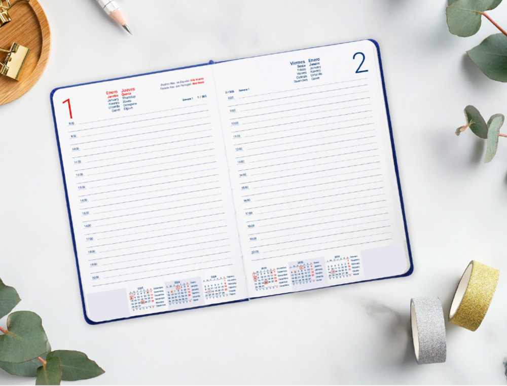 AGENDA ENCADERNADA LIDERPAPEL EFIRA A5 2026 DIA PAGINA AZUL PAPEL 70 GR FSC