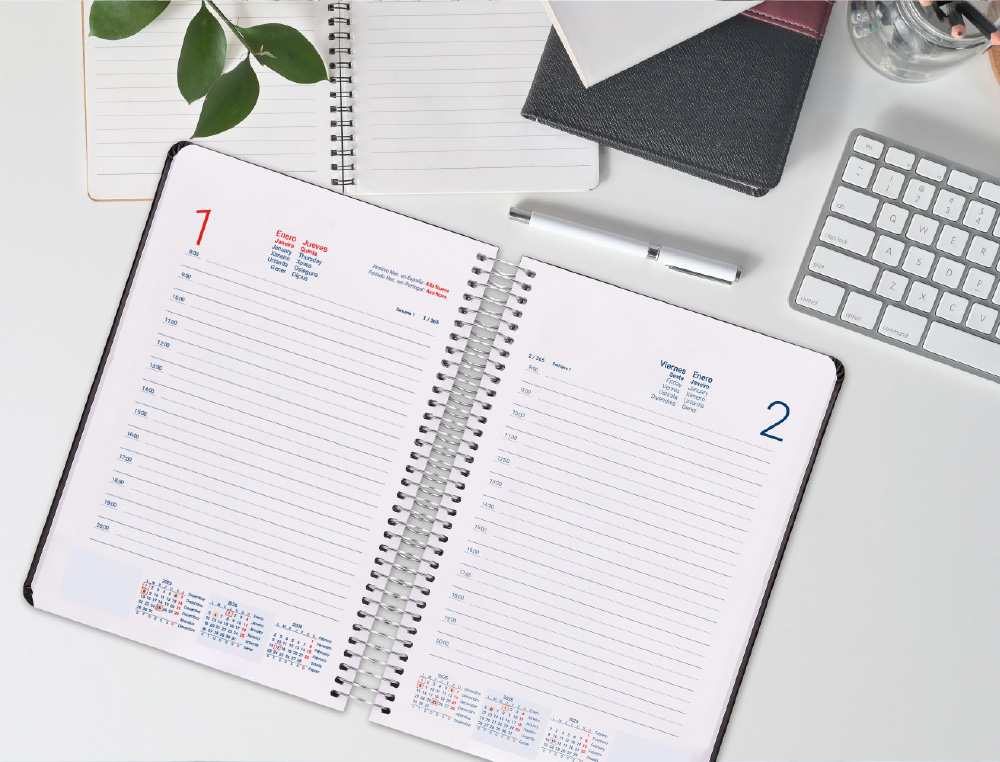 AGENDA ESPIRAL LIDERPAPEL OLBIA A5 2026 DIA PAGINA PRETO PAPEL 60 GR FSC