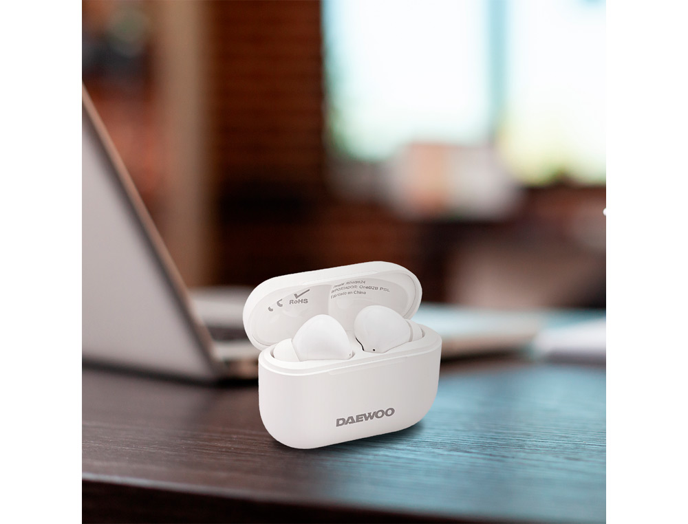 AURICULAR DAEWOO TWS BLUETOOTH 5.3 USB TIPO-C COM ESTOJO DE CARREGAMENTO 500MAH COR BRANCO