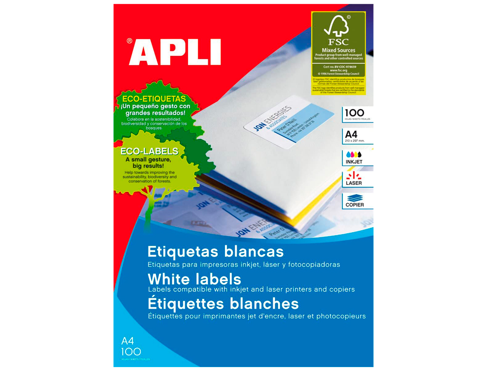 ETIQUETAS ADESIVAS APLI DIN A4 105 X 37 MM