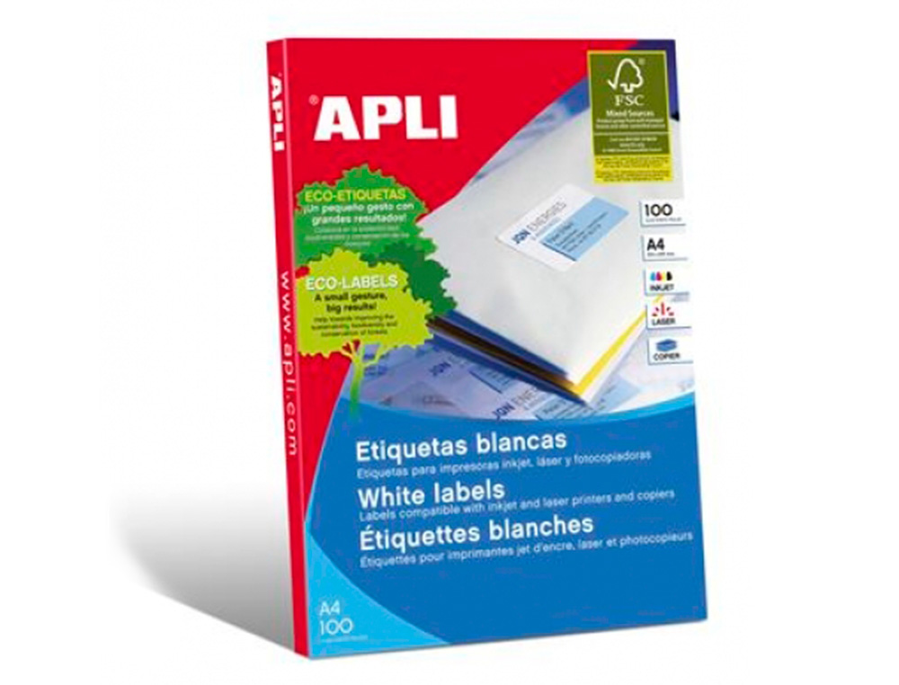 ETIQUETAS ADESIVAS APLI DIN A4 210 X 297 MM