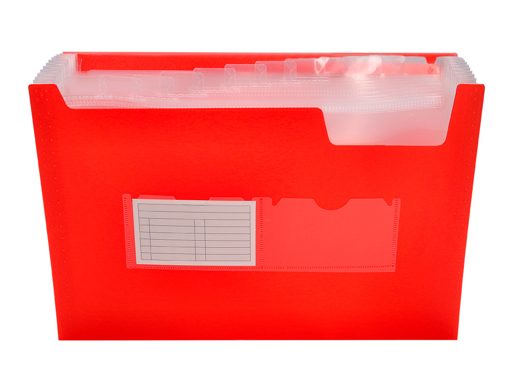 PASTA CLASSIFICADORA COM FOLE LIDERPAPEL DIN A4 TRANSPARENTE 13 DEPARTAMENTOS VERMELHO