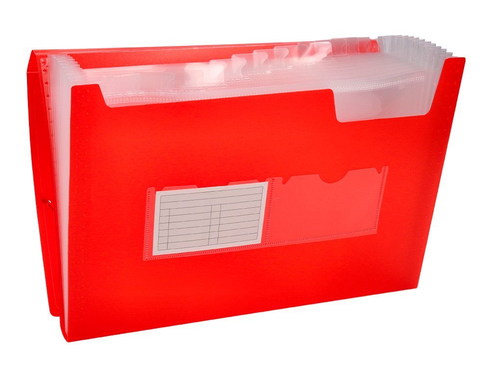 PASTA CLASSIFICADORA COM FOLE LIDERPAPEL DIN A4 TRANSPARENTE 13 DEPARTAMENTOS VERMELHO