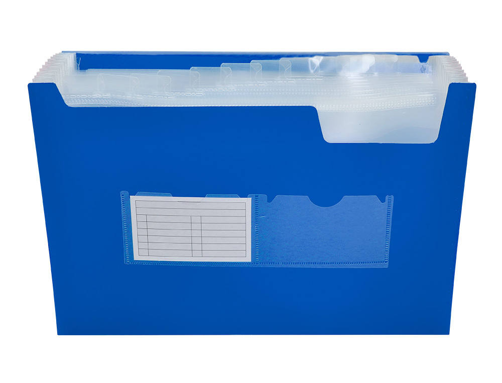 PASTA CLASSIFICADORA COM FOLE LIDERPAPEL DIN A4 TRANSPARENTE 13 DEPARTAMENTOS AZUL