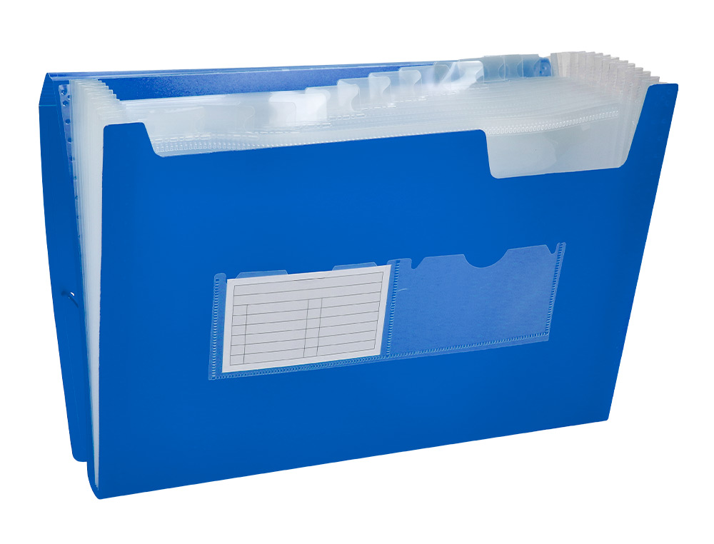 PASTA CLASSIFICADORA COM FOLE LIDERPAPEL DIN A4 TRANSPARENTE 13 DEPARTAMENTOS AZUL