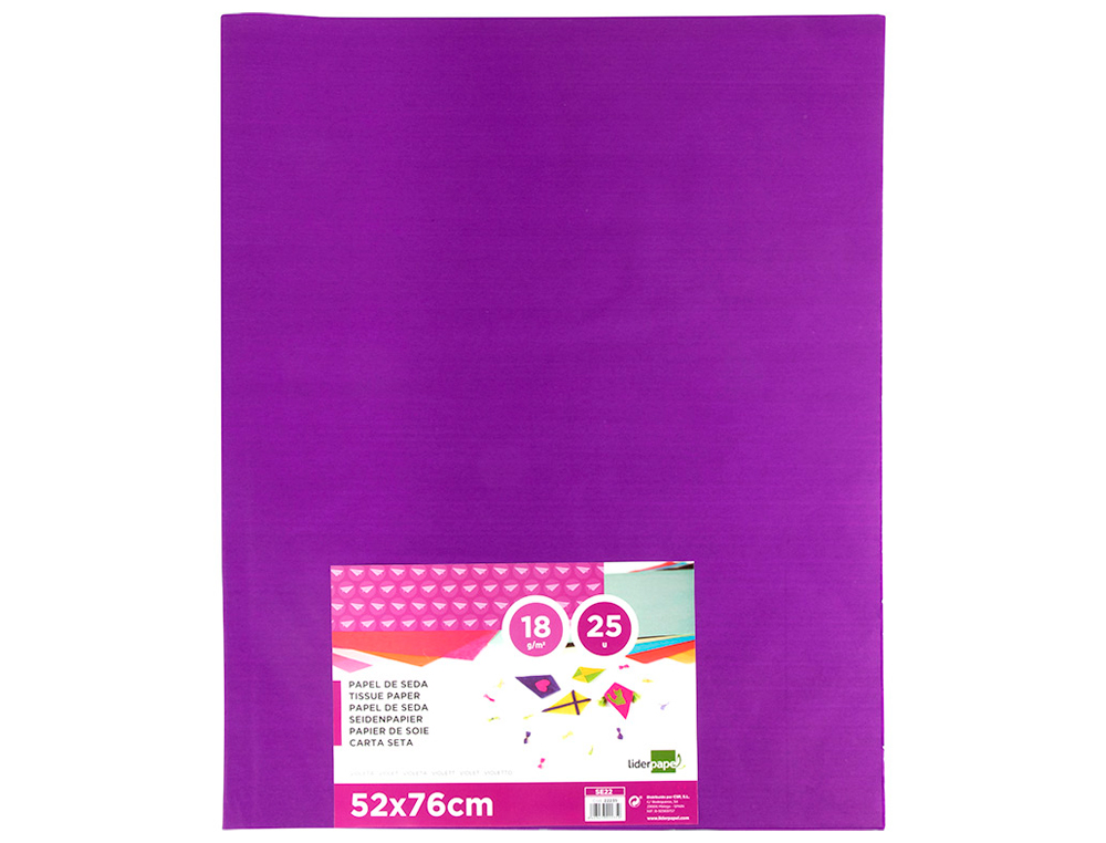 PAPEL SEDA LIDERPAPEL 52 X 76 CM 18 GR VIOLETA EMBALAGEM DE 25 FOLHAS