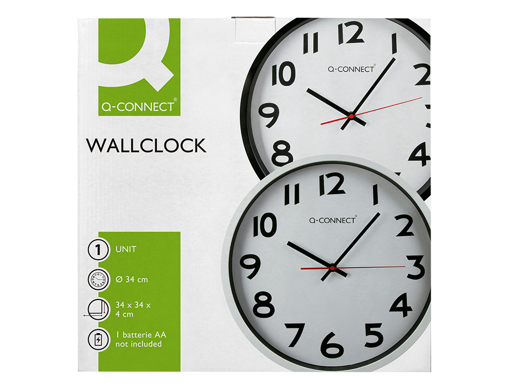 RELOGIO Q-CONNECT DE PAREDE REDONDO EM PLASTICO DIAMETRO 35 CM ARO PRETO