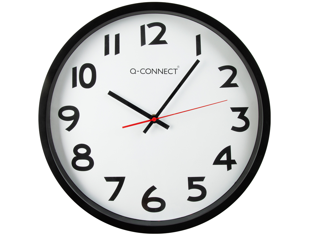 RELOGIO Q-CONNECT DE PAREDE REDONDO EM PLASTICO DIAMETRO 35 CM ARO PRETO
