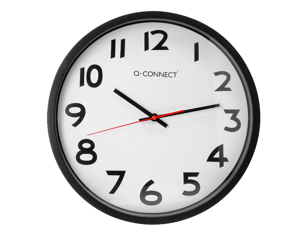 RELOGIO Q-CONNECT DE PAREDE REDONDO EM PLASTICO DIAMETRO 35 CM ARO PRETO