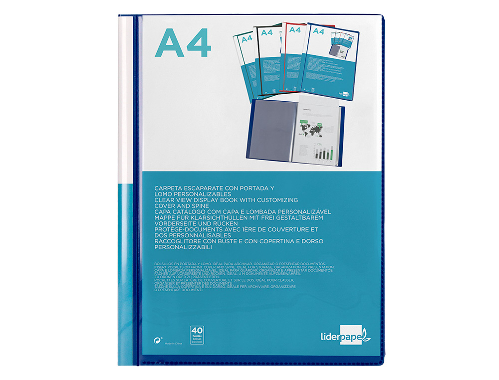 CAPA CATALOGO LIDERPAPEL 40 BOLSAS DIN A4 AZUL