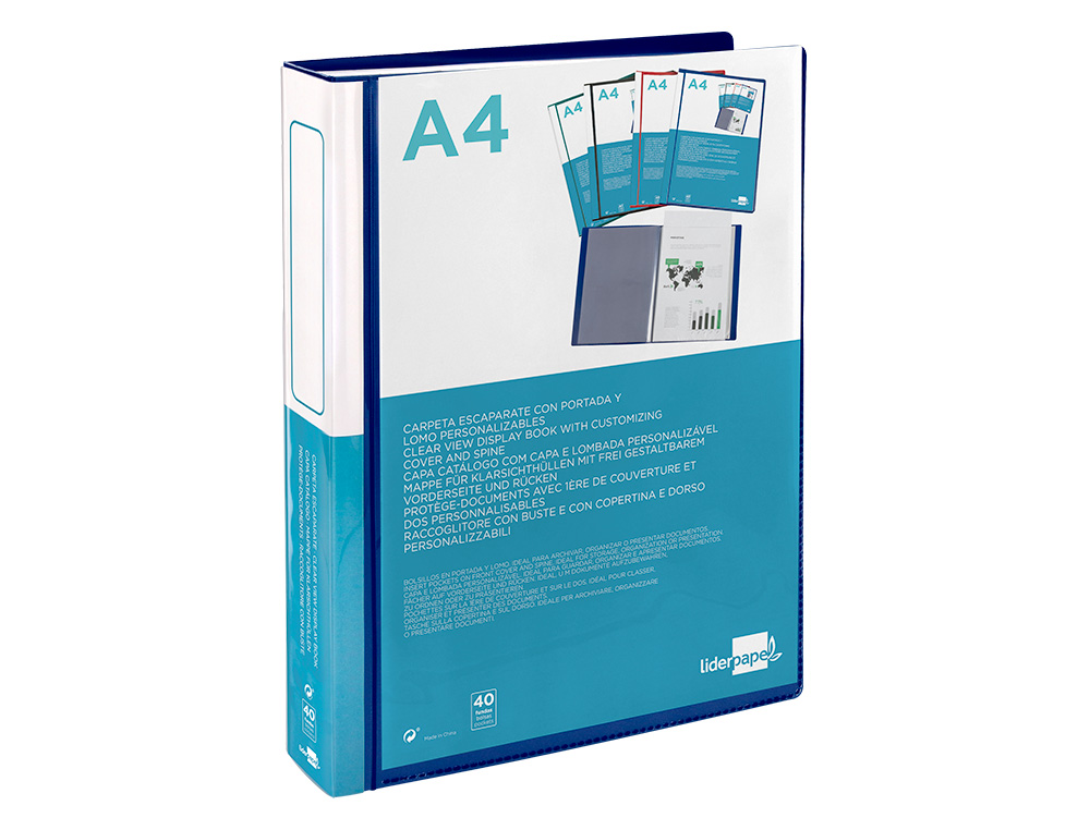 CAPA CATALOGO LIDERPAPEL 40 BOLSAS DIN A4 AZUL