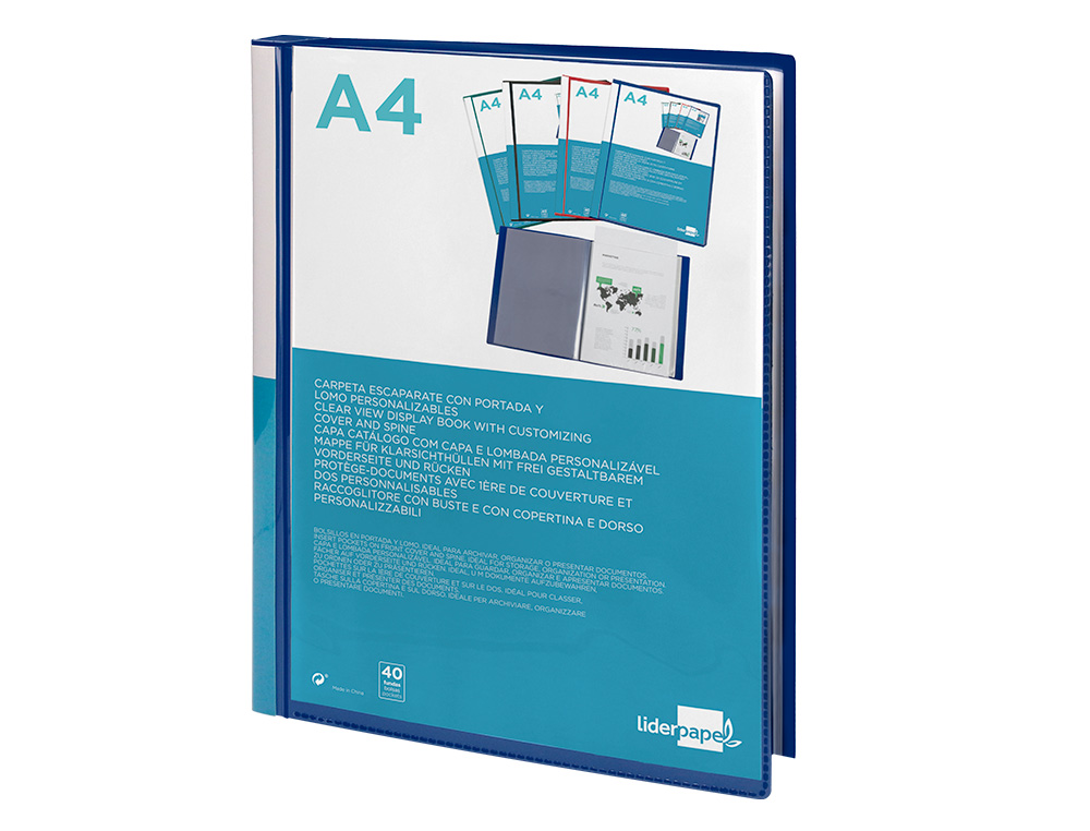CAPA CATALOGO LIDERPAPEL 40 BOLSAS DIN A4 AZUL