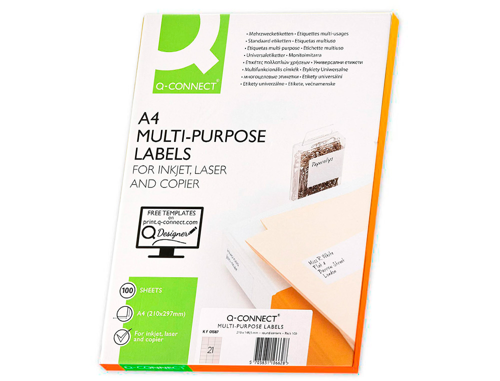 ETIQUETAS ADESIVAS Q-CONNECT DIN A4 63,5 X 38,1 MM
