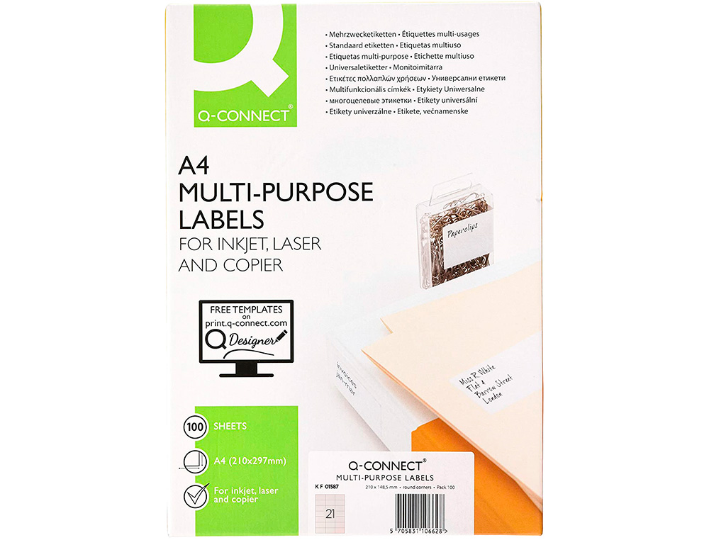 ETIQUETAS ADESIVAS Q-CONNECT DIN A4 63,5 X 38,1 MM