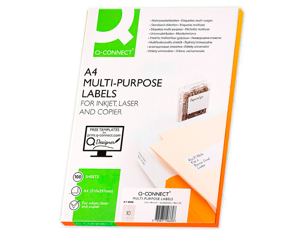 ETIQUETAS ADESIVAS Q-CONNECT DIN A4 105 X 57 MM