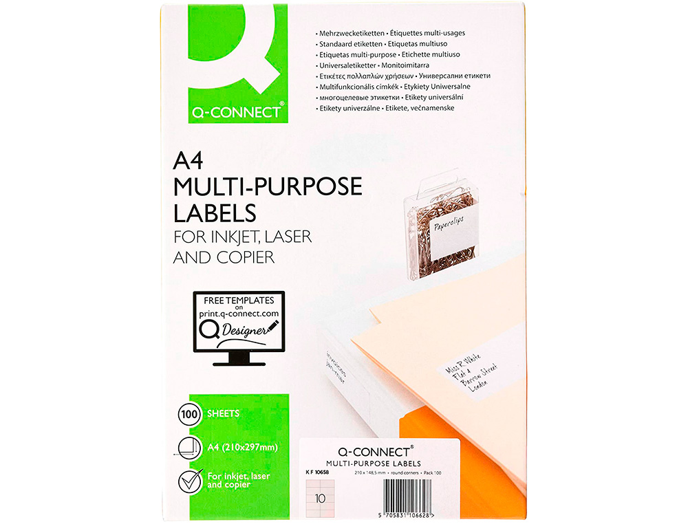 ETIQUETAS ADESIVAS Q-CONNECT DIN A4 105 X 57 MM