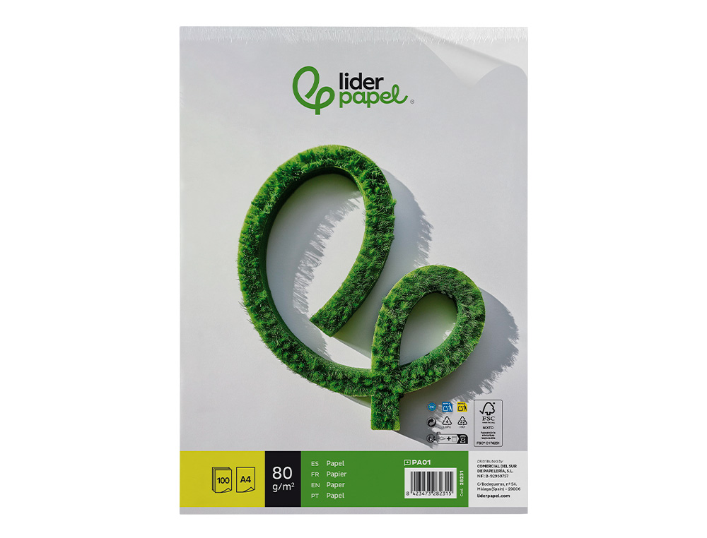 PAPEL LIDERPAPEL DIN A4 80 GR EMBALAGEM DE 100 FOLHAS