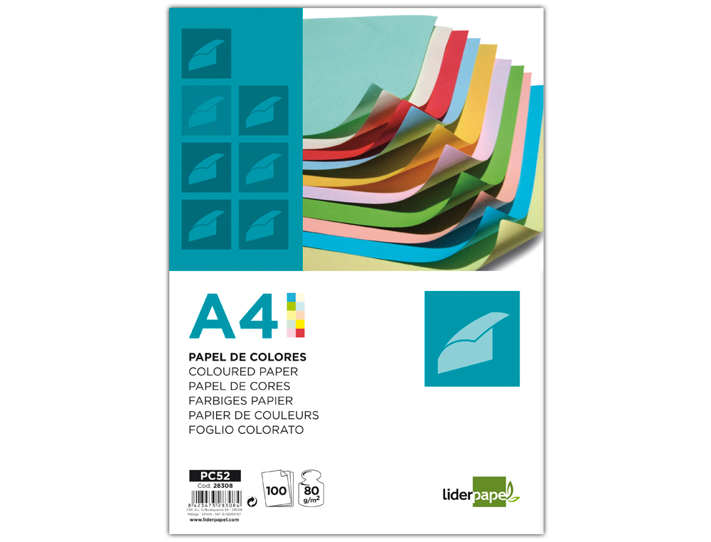 PAPEL DE COR LIDERPAPEL DIN A4 80 GR EMBALAGEM DE 100 FOLHAS 10 CORES X 10 FOLHAS