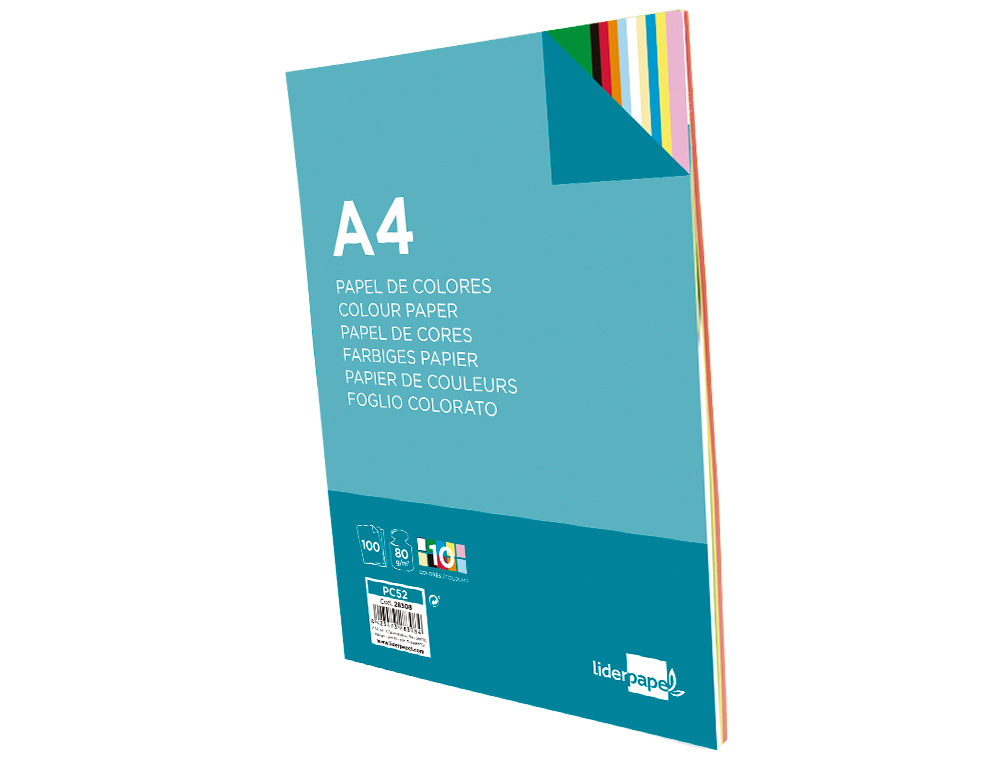 PAPEL DE COR LIDERPAPEL DIN A4 80 GR EMBALAGEM DE 100 FOLHAS 10 CORES X 10 FOLHAS