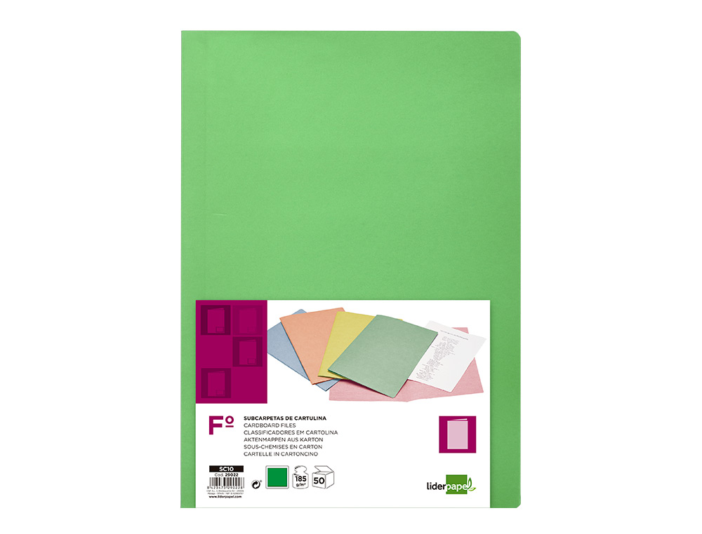 CLASSIFICADOR LIDERPAPEL EM CARTOLINA DE 180 GRS, FOLIO, VERDE INTENSO
