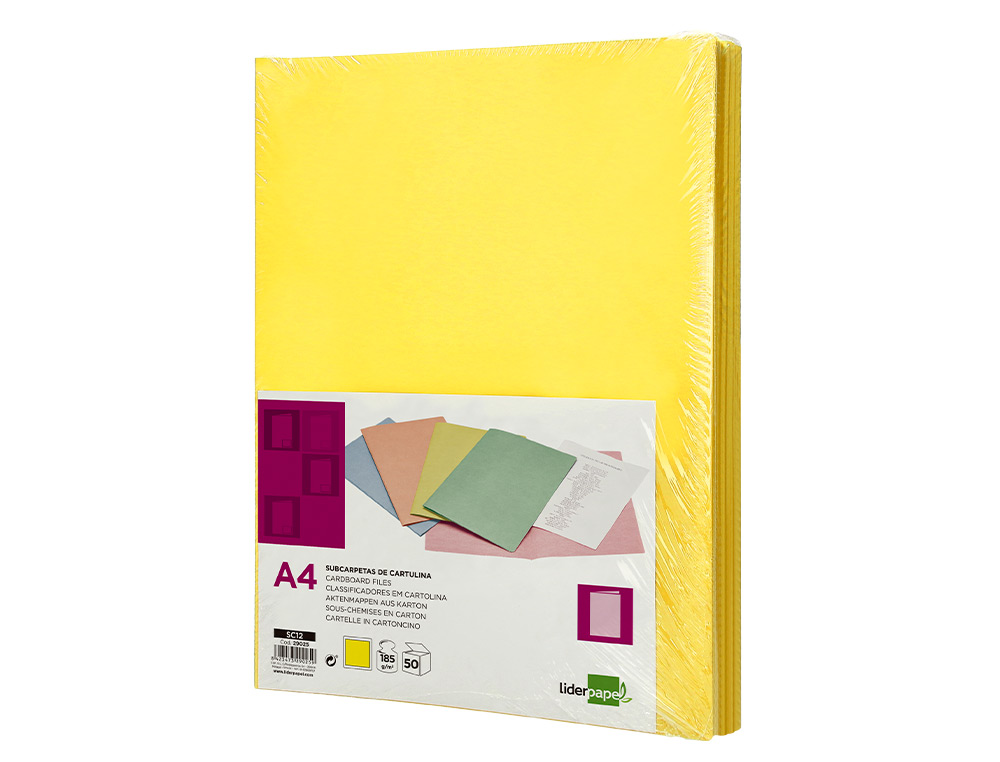CLASSIFICADOR LIDERPAPEL EM CARTOLINA DE 180 GR DIN A4 AMARELO INTENSO