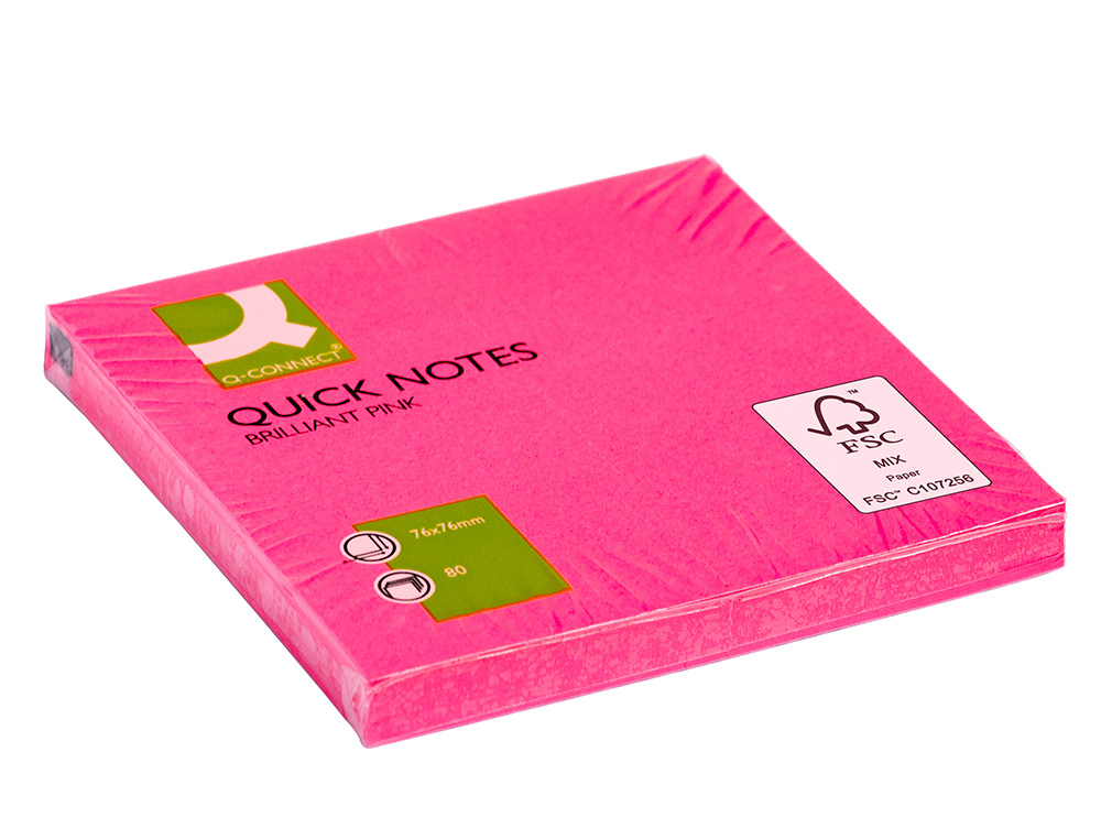 BLOCO DE NOTAS ADESIVAS Q-CONNECT ROSA FLUORESCENTE 76 X 76 MM COM 80 FOLHAS