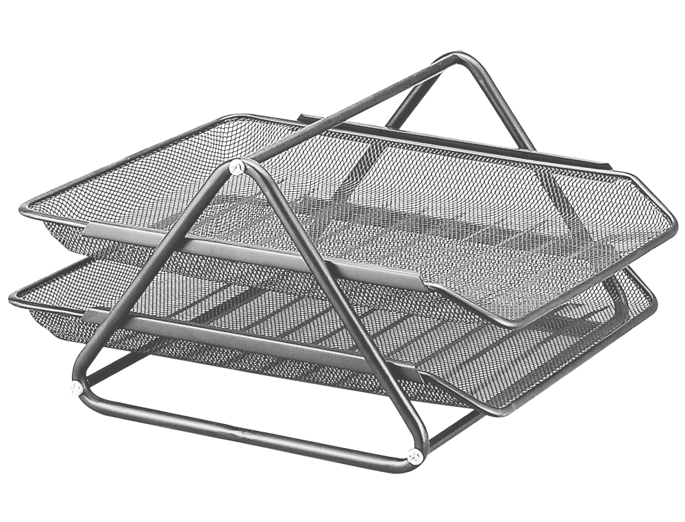 CONJUNTO 2 TABULEIROS DE SECRETARIA Q-CONNECT EM REDE METALICA, COR CINZA 300X185X350MM