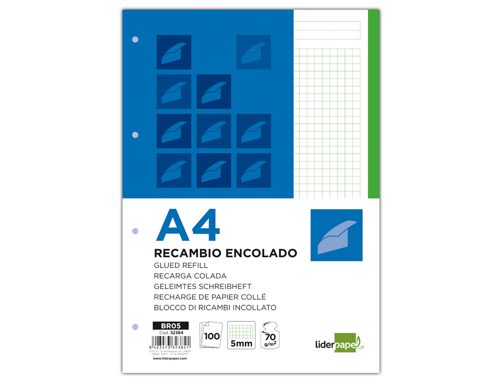 BLOCO/RECARGA LIDERPAPEL COLADO DIN A4 100 F VERDE