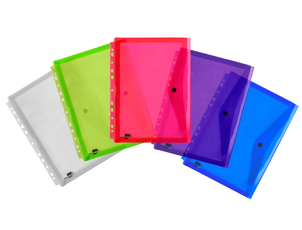 BOLSA PORTA DOCUMENTOS LIDERPAPEL MULTIPERFURADA DIN A4 PACK DE 5 CORES SORTIDAS