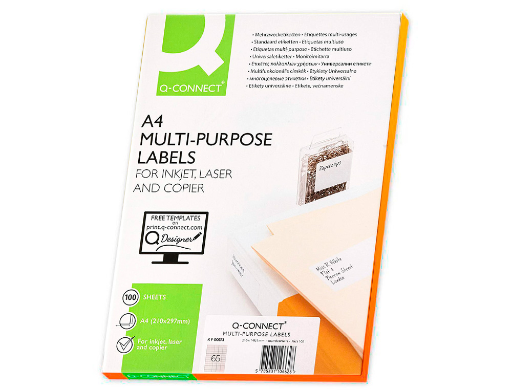 ETIQUETAS ADESIVAS Q-CONNECT DIN A4 38,1 X 21,2 MM