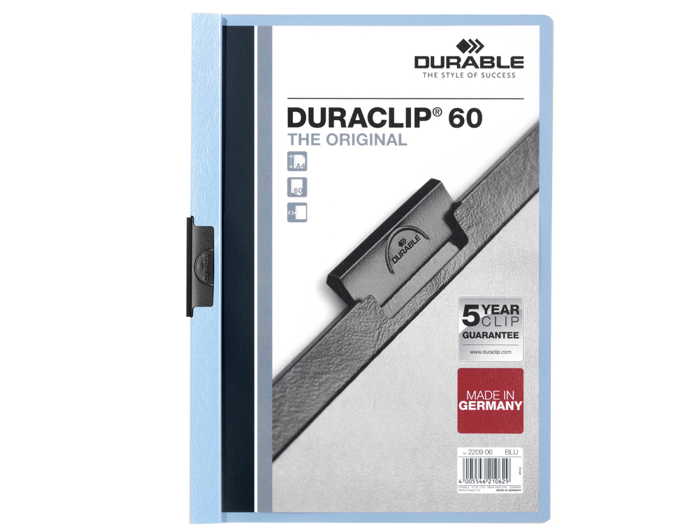 BOLSA DOSSIER DURABLE COM CLIP LATERAL DIN A4 AZUL 60 FOLHA