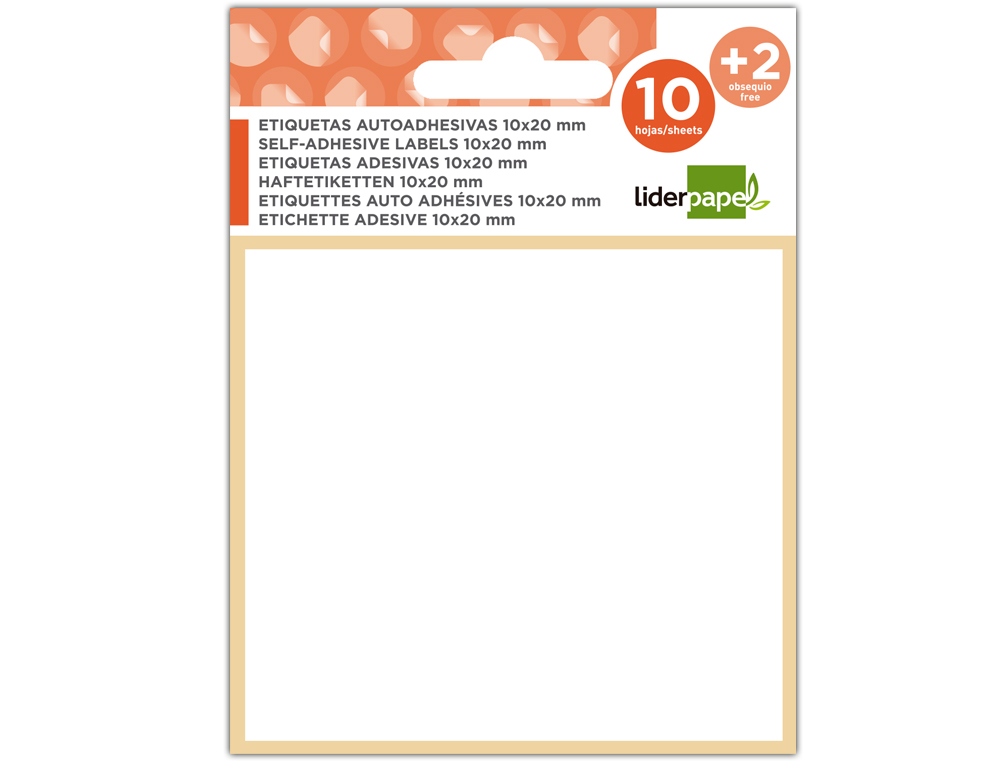 ETIQUETAS ADESIVAS LIDERPAPEL 10 + 2 FOLHAS 53X82 MM 24 ETIQUETAS